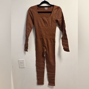 Source Unknown Brown Long Sleeve Jumpsuit